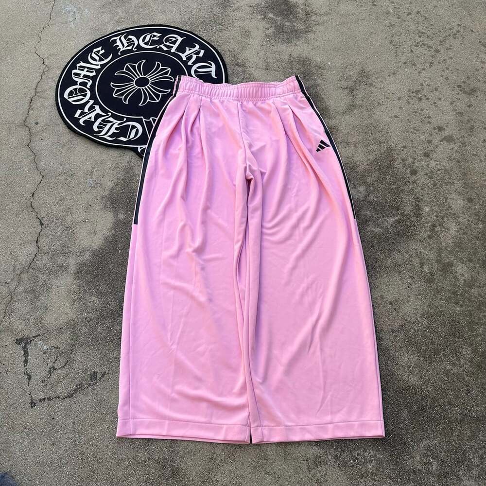 Adidas Light Pink Wide-Leg 3-Stripe Track Pants